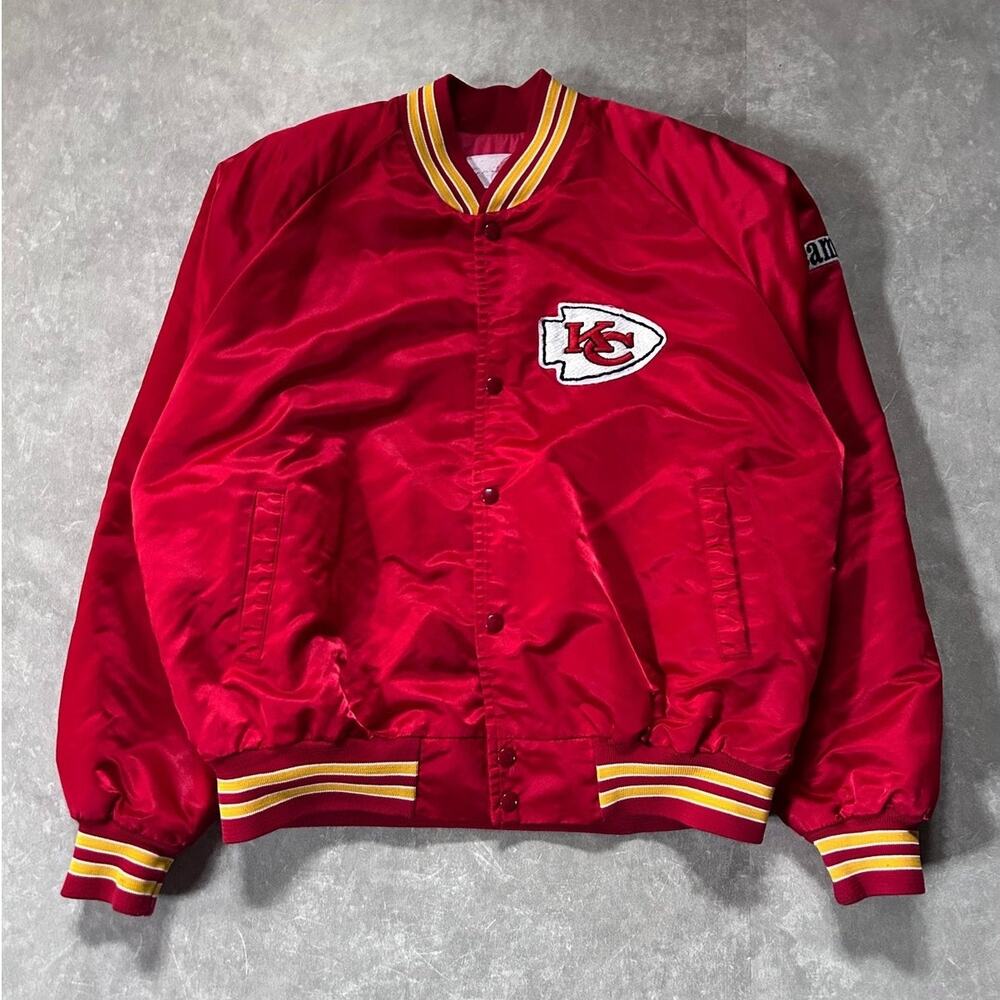 90s Vintage Kansas City Chiefs Red Satin Jacket -XL